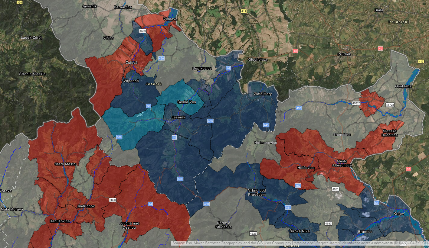 Mapa pomoci v zasažených obcích 